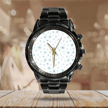 Discover Modern Snowflakes Pattern White Blue Calendar Steel Band Watch