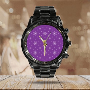 Discover Modern Snowflakes Pattern Purple Calendar Steel Band Watch