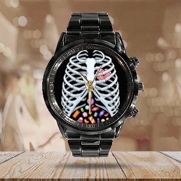 Discover Funny Candy Skeleton Rib Cage Halloween Costume Calendar Steel Band Watch
