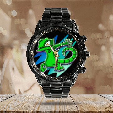 Discover Dabbing Gecko - Jack O Lantern Eyes Calendar Steel Band Watch