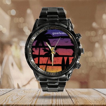 Discover Cool Guatemala Surfing Fan Beach Palm Tree Calendar Steel Band Watch