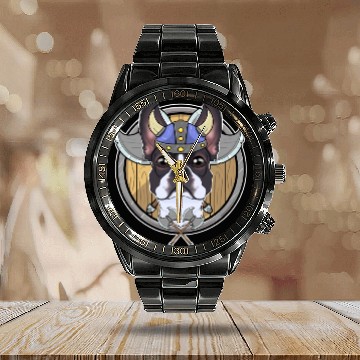 Discover Boston Terrier I Valhalla I Viking Calendar Steel Band Watch