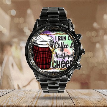Discover I Run On Coffee Christmas Cheer Calendar Steel Band Watch