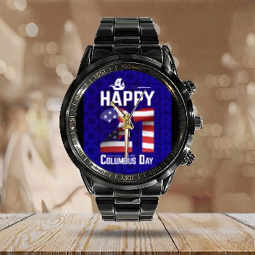 Discover Columbus Day Since 1492 Christopher Columbus Calendar Steel Band Watch