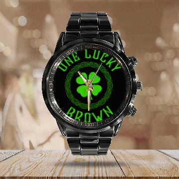 Discover One Lucky Brown Irish Family 4 Leaf Clover Calendar Steel Band Watch