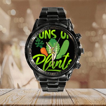 Discover Runs On Plants Plant-Based Vegan Vegetarian Calendar Steel Band Watch