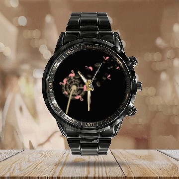 Discover Dandelion Flamingo Tropical Bird Calendar Steel Band Watch