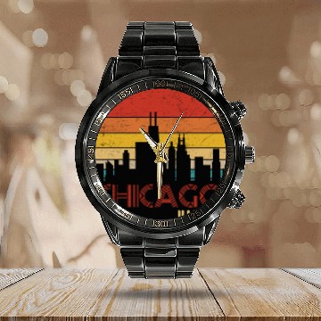 Discover Chicago Illinois City Calendar Steel Band Watch