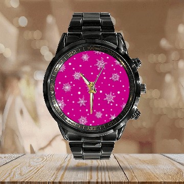 Discover Pink Snowflakes Pattern Calendar Steel Band Watch
