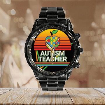 Discover Autism Teacher Retro Calendar Steel Band Watch