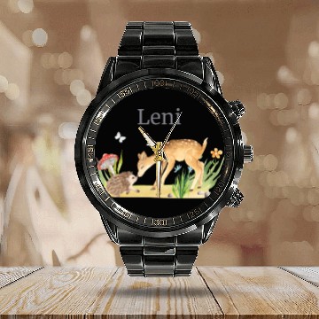 Discover Forest Animal Bear Flowers Name David Calendar Steel Band Watch