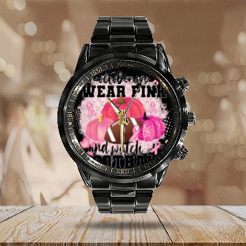 Discover In October wear pink and watch footbal Calendar Steel Band Watch