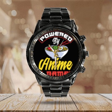Discover Powered By Anime & Ramen Funny Ramen Lover Gift Calendar Steel Band Watch