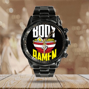 Discover Body By Ramen Funny Ramen Lover Gift Calendar Steel Band Watch