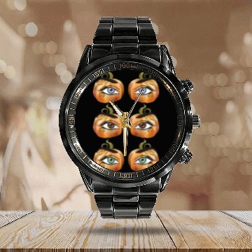 Discover Pumpkin Eyes Realistic Blue Brown and Green Eyes Calendar Steel Band Watch