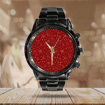 Discover Burgundy Red Snowflakes Pattern Calendar Steel Band Watch