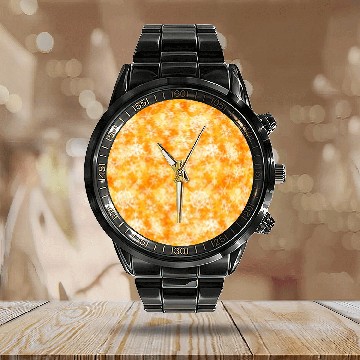 Discover Orange White Snowflakes Pattern Calendar Steel Band Watch
