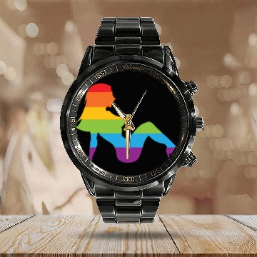 Discover Sexy Retro Mudflap Girl Lesbian Pride LGBT Calendar Steel Band Watch