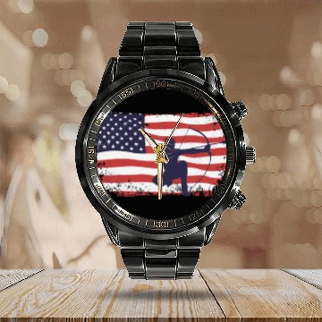 Discover American flag Arrowtag Calendar Steel Band Watch