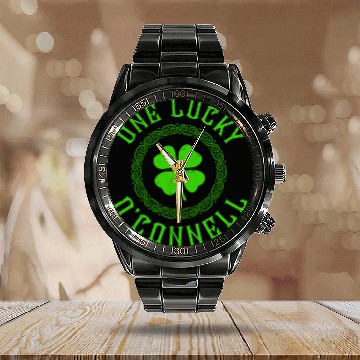 Discover One Lucky O'Connell Irish Family Four Leaf Clover Calendar Steel Band Watch
