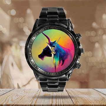 Discover Colorful Unicorn Cow Calendar Steel Band Watch