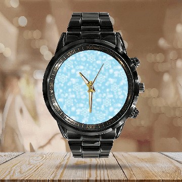 Discover Pretty Blue Snowflakes Pattern Calendar Steel Band Watch
