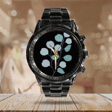 Discover Eucalyptus evergreen design - natural plant leaves Calendar Steel Band Watch