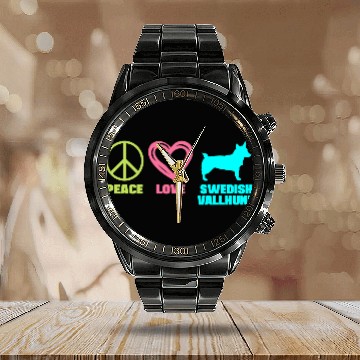 Discover Swedish Vallhund Mom Peace Love Saying Calendar Steel Band Watch