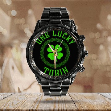 Discover One Lucky Tobin Irish Family Four Leaf Clover Calendar Steel Band Watch