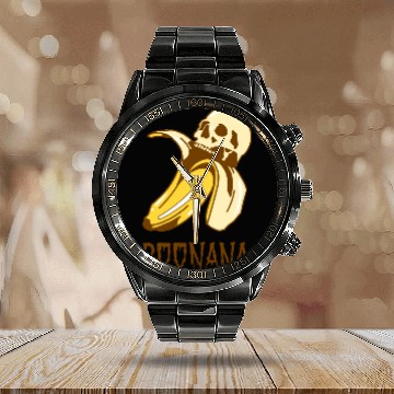 Discover Boonana. Scary Banana Skull Halloween Calendar Steel Band Watch