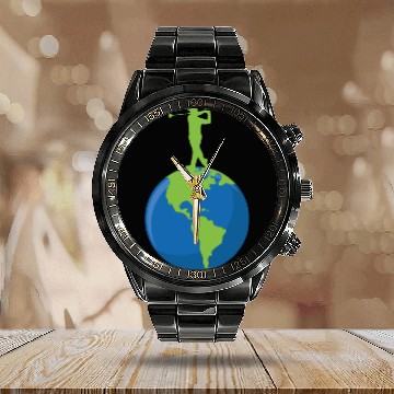 Discover Golf To The Earth Calendar Steel Band Watch