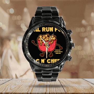 Discover Will run for mac n cheese - pasta Calendar Steel Band Watch