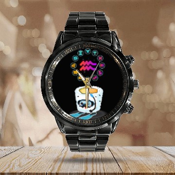 Discover Japanese Sushi Funny Aquarius Zodiac Sushi Lover Calendar Steel Band Watch