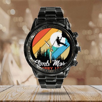 Discover Climbing Mountaineering Climber Mountains Hiking Calendar Steel Band Watch