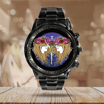 Discover Gemini Zodiac Sign Illustration Art Calendar Steel Band Watch
