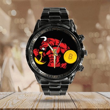 Discover Bitcoin lover Bull BTC logo Crypto lover Hodl Calendar Steel Band Watch