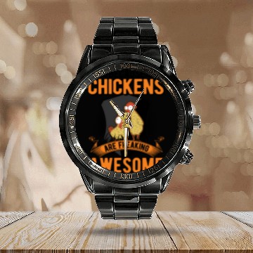 Discover Chickens Farmer Chicken Coop Calendar Steel Band Watch