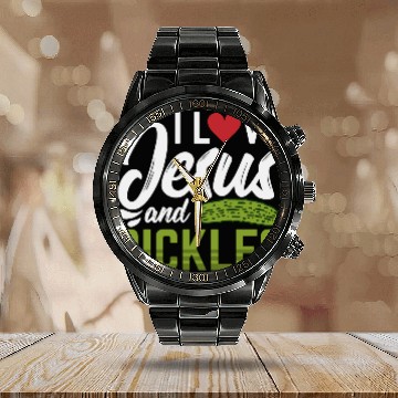 Discover I Love Jesus And Pickles Calendar Steel Band Watch