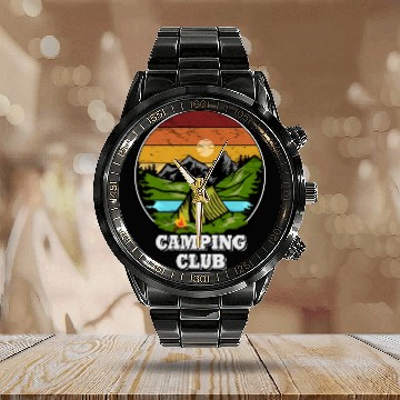 Discover Camping Clun, Tent, Camping Wilderness Calendar Steel Band Watch