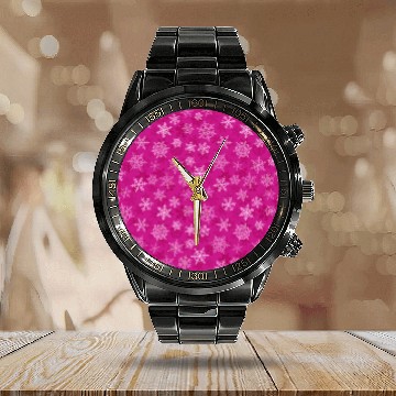 Discover Pretty Pink Snowflakes Pattern Calendar Steel Band Watch