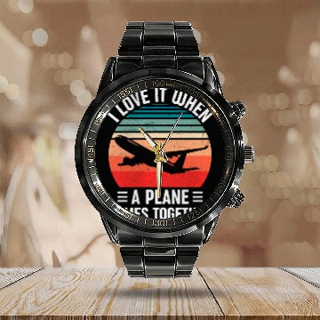 Discover Airline Pilot Plane Comes Together Aircraft Pun Calendar Steel Band Watch
