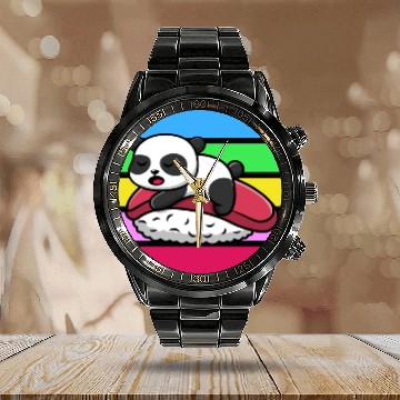 Discover Panda Sleeps On Sushi Calendar Steel Band Watch