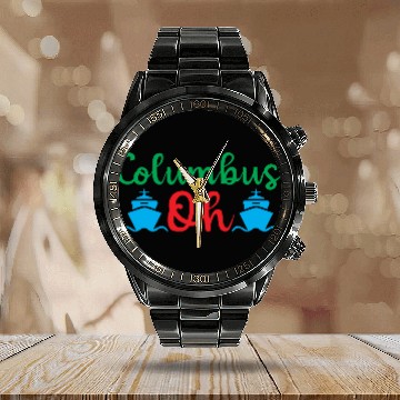 Discover Happy Columbus Day classic Calendar Steel Band Watch
