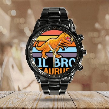 Discover Lil Bro Saurus Best Bro Ever Brotherhood Dinosaur Calendar Steel Band Watch