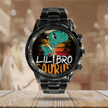 Discover Lil Bro Saurus Best Bro Ever Brotherhood Dinosaur Calendar Steel Band Watch