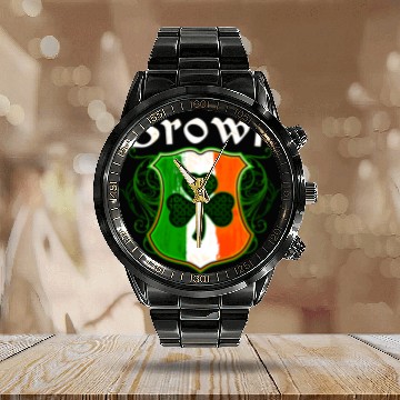 Discover Brown Irish Surname Ireland Flag Shield Shamrock Calendar Steel Band Watch