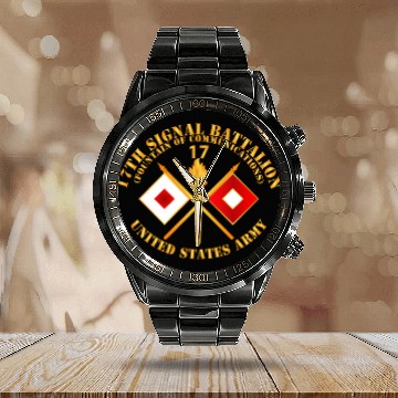 Discover Army 17th Signal Battalion w Unit Number Branch Calendar Steel Band Watch