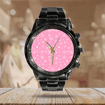 Discover Snowflakes Pattern Pink White Calendar Steel Band Watch