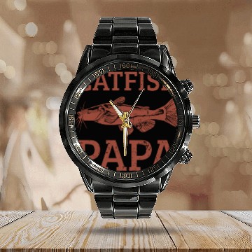 Discover Catfish Papa Fishing Catfishing Calendar Steel Band Watch