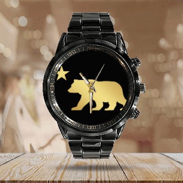 Discover California Bear Calendar Steel Band Watch